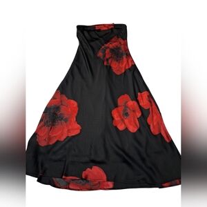 Vintage Trixxi Y2K Strapless Floral Satin Midi Dress XL Witchy Whimsigoth Goth